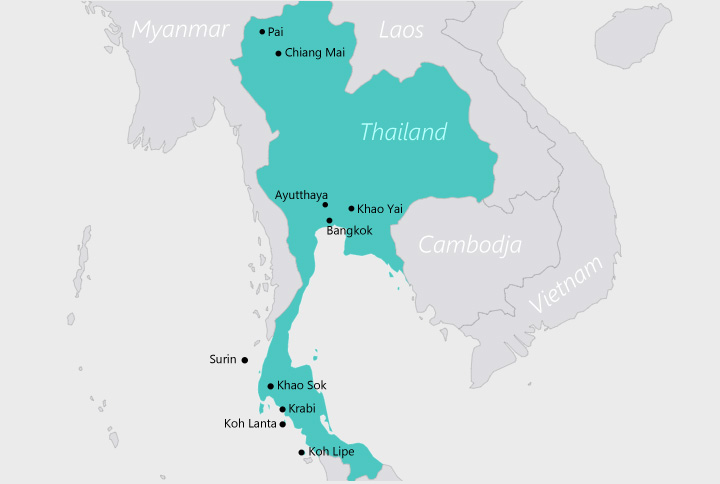 Map Reisroute in Thailand