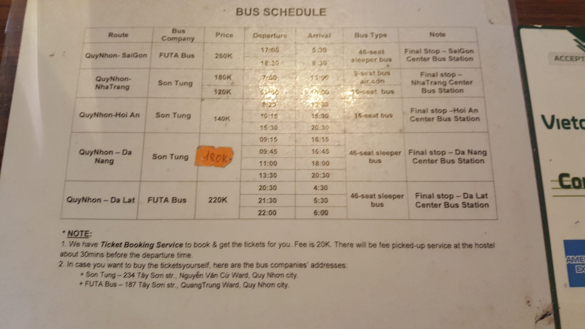 Bus schema Quy Nhon