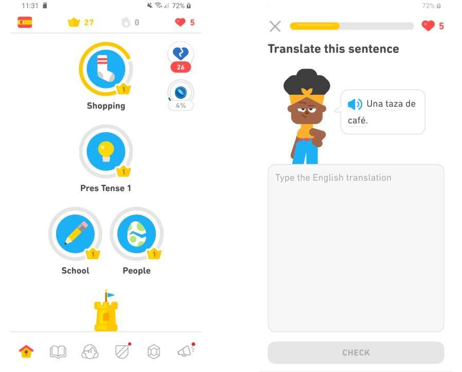 Screenshots Duolingo reisapp