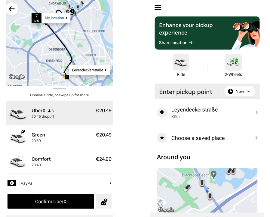 Screenshots Uber reisapps